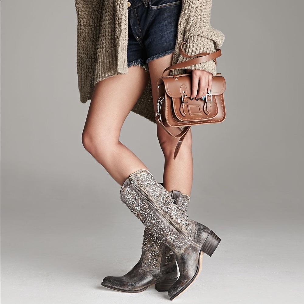 deborah studded tall frye boots